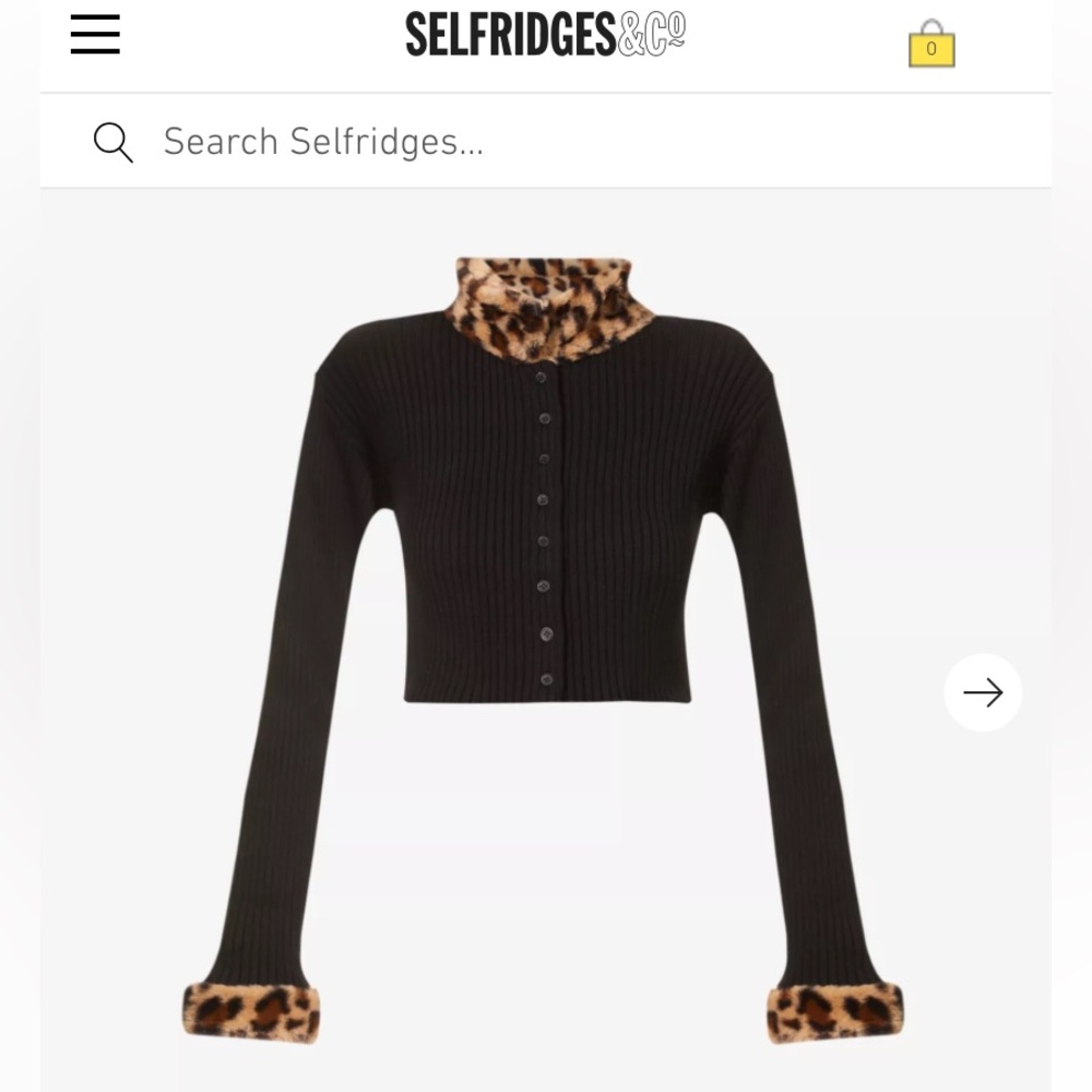 MUSIER PARIS Ribbed Knit Cropped Cardigan sweater Leopard fur Trim cuffs collar